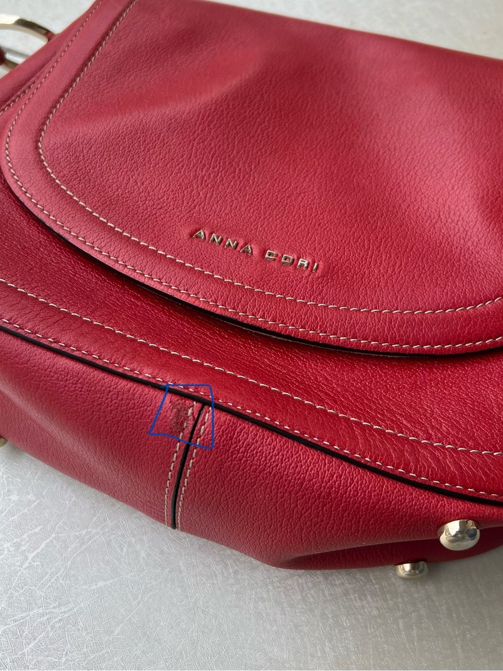 Anna Cori Rossa Vitello Red Leather Crossbody Saddle Bag - Picture 12 of 12